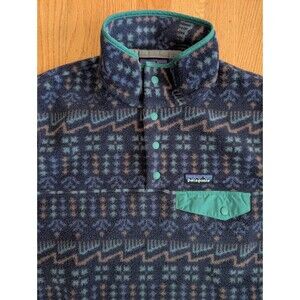 Patagonia Synchilla Snap-T Fleece Wild Roots Womens Small Navy Blue Geometric